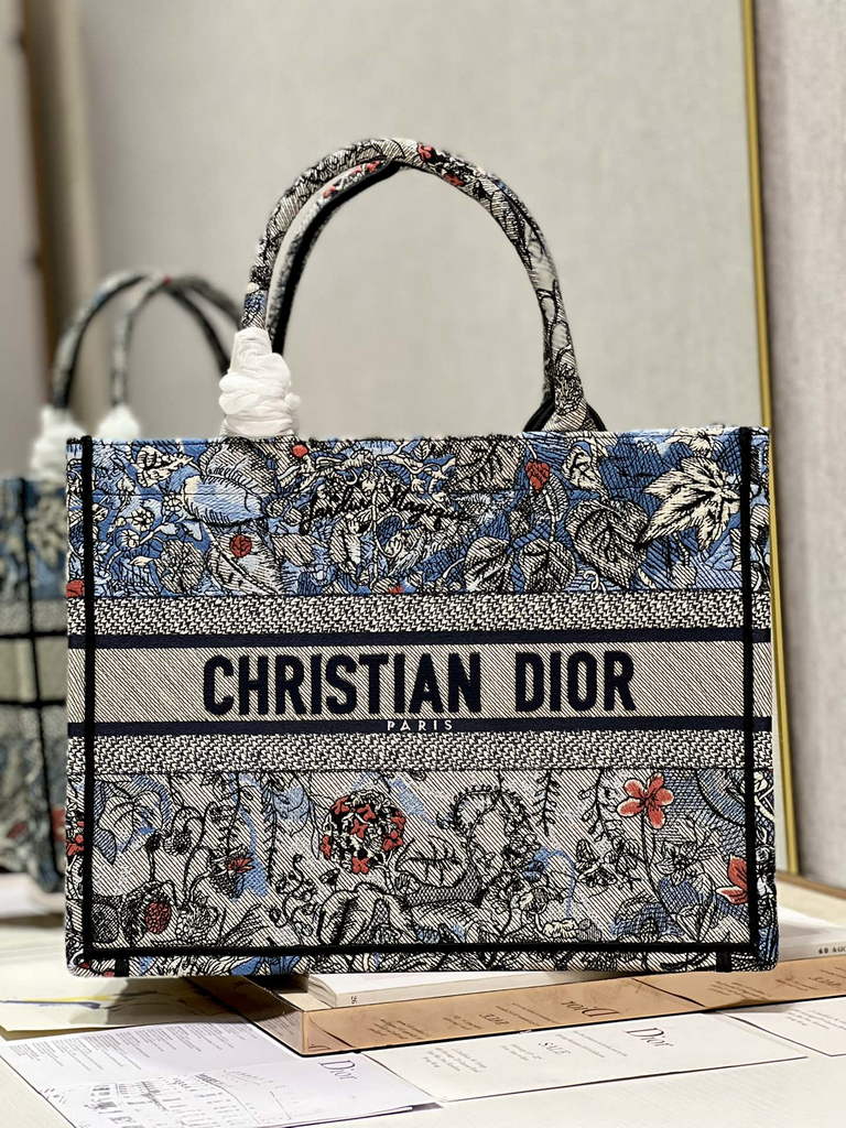 Dior M1286 Large Book Tote Denim Multicolor Jardin Magique Embroidery