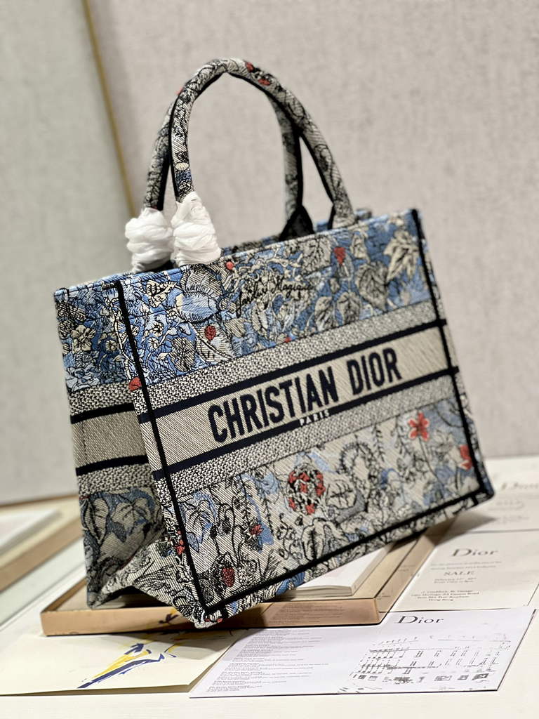 Dior M1286 Large Book Tote Denim Multicolor Jardin Magique Embroidery