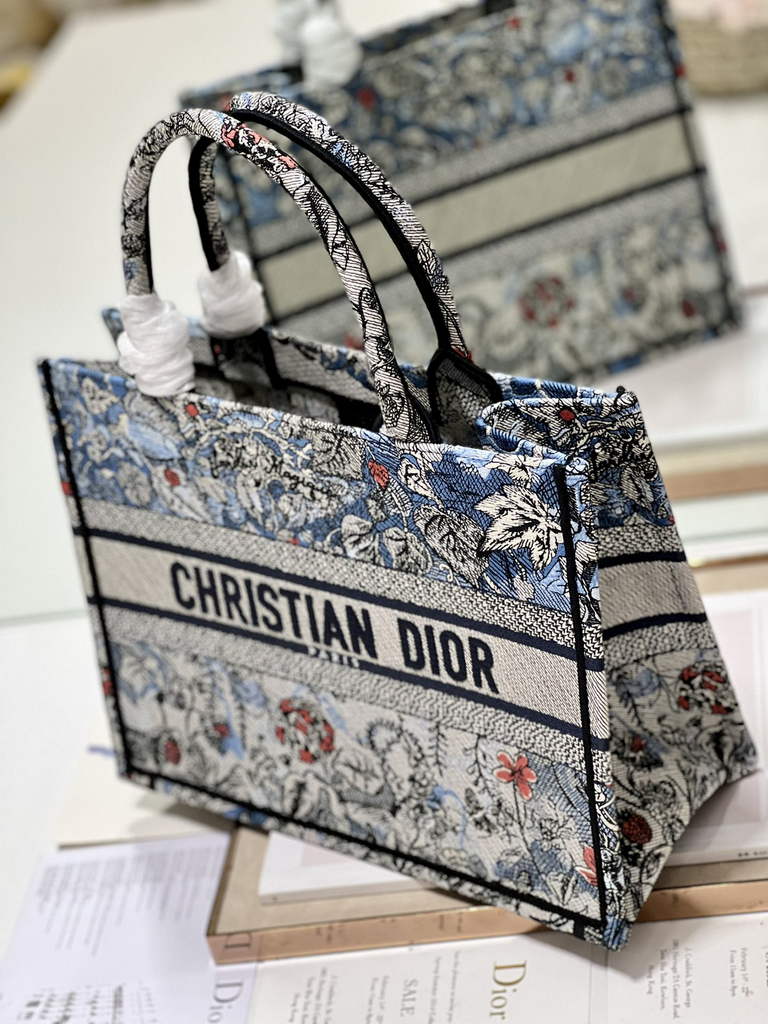 Dior M1286 Large Book Tote Denim Multicolor Jardin Magique Embroidery