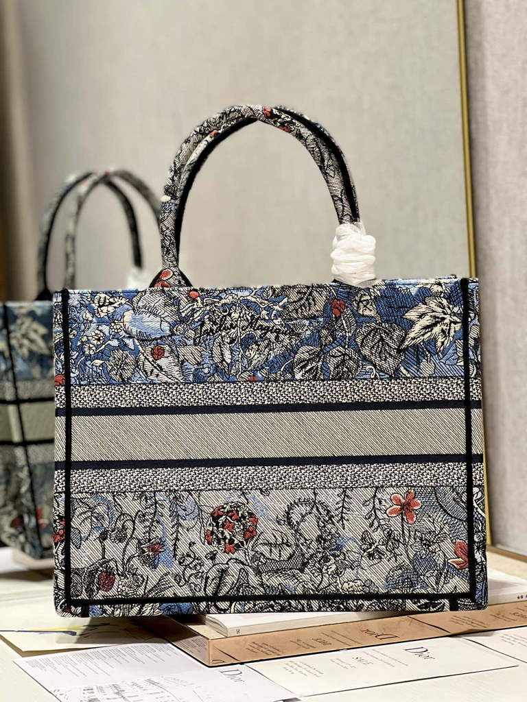 Dior M1286 Large Book Tote Denim Multicolor Jardin Magique Embroidery