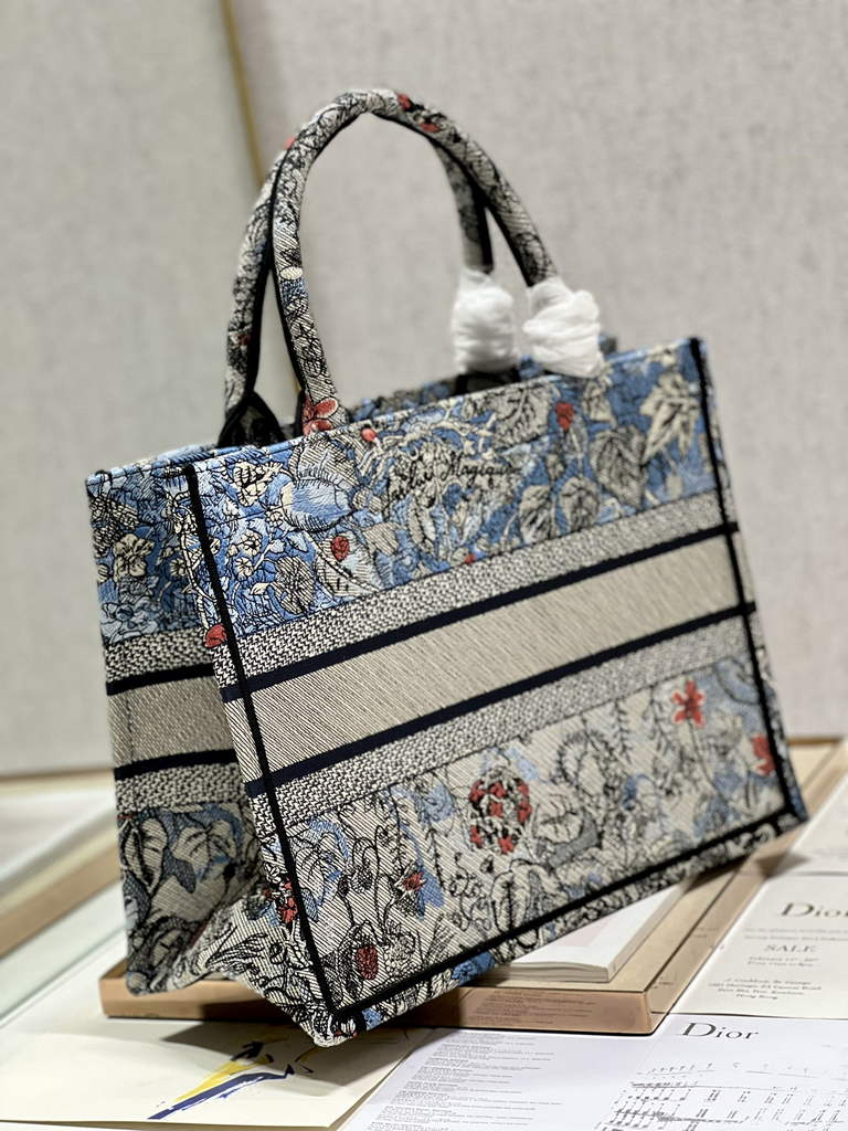 Dior M1286 Large Book Tote Denim Multicolor Jardin Magique Embroidery