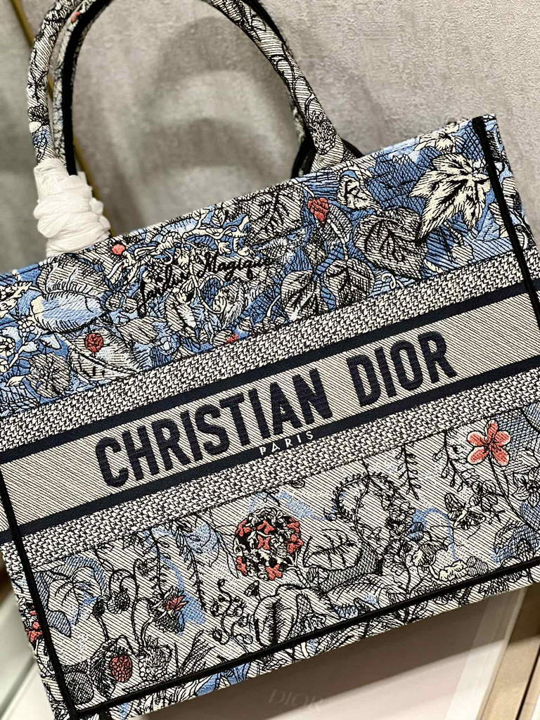 Dior M1286 Large Book Tote Denim Multicolor Jardin Magique Embroidery