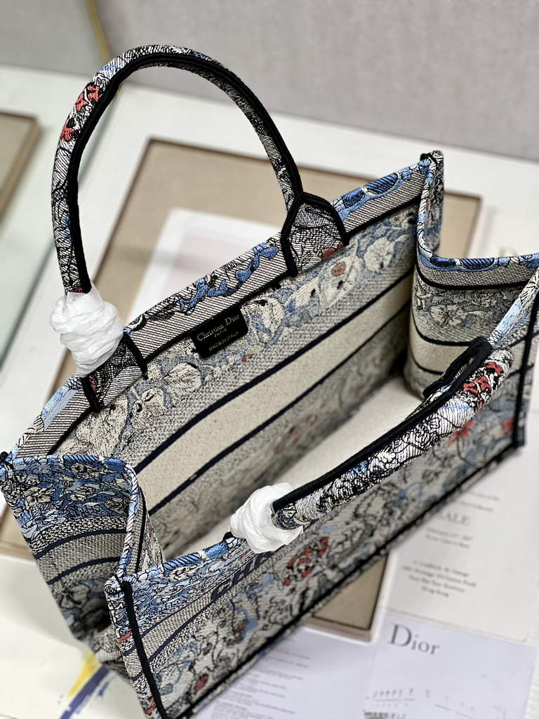 Dior M1286 Large Book Tote Denim Multicolor Jardin Magique Embroidery
