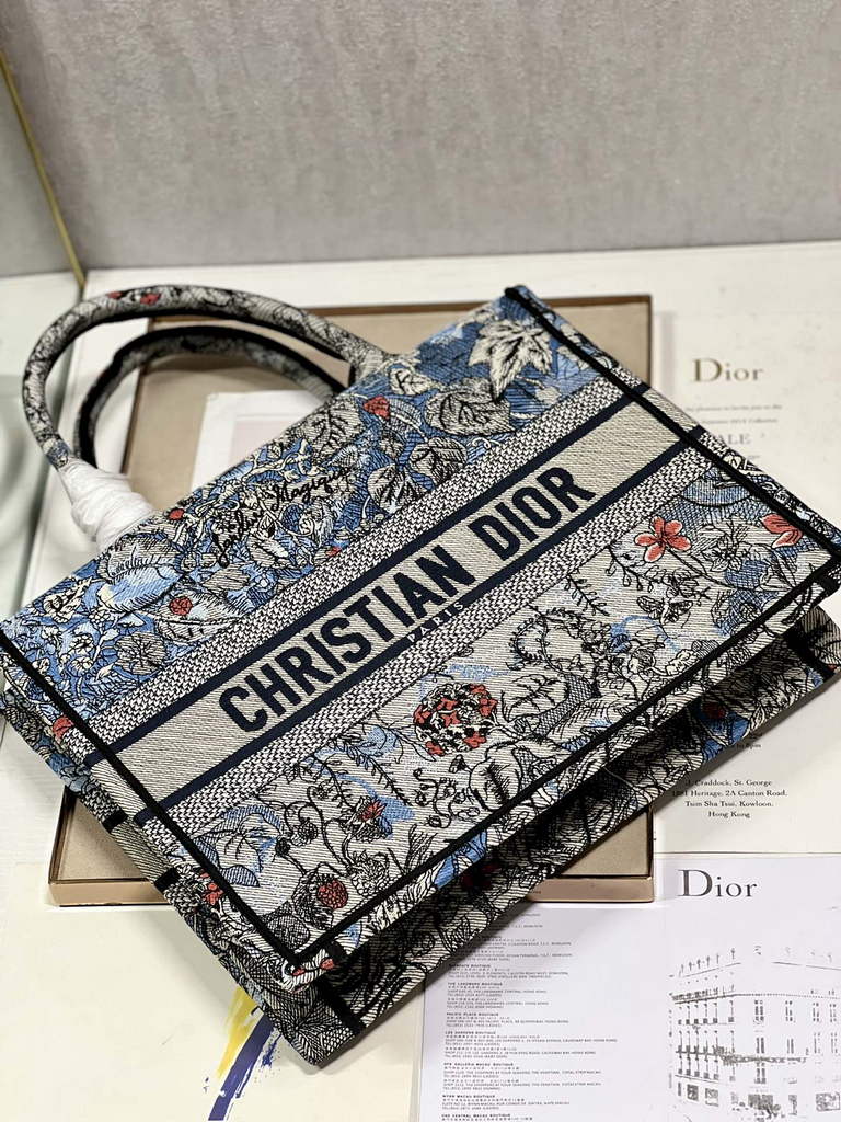 Dior M1286 Large Book Tote Denim Multicolor Jardin Magique Embroidery