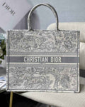 Dior M1286 Large Book Tote Gray Toile de Jouy Embroidery