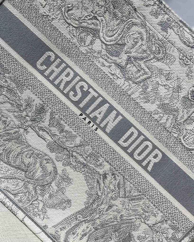 Dior M1286 Large Book Tote Gray Toile de Jouy Embroidery