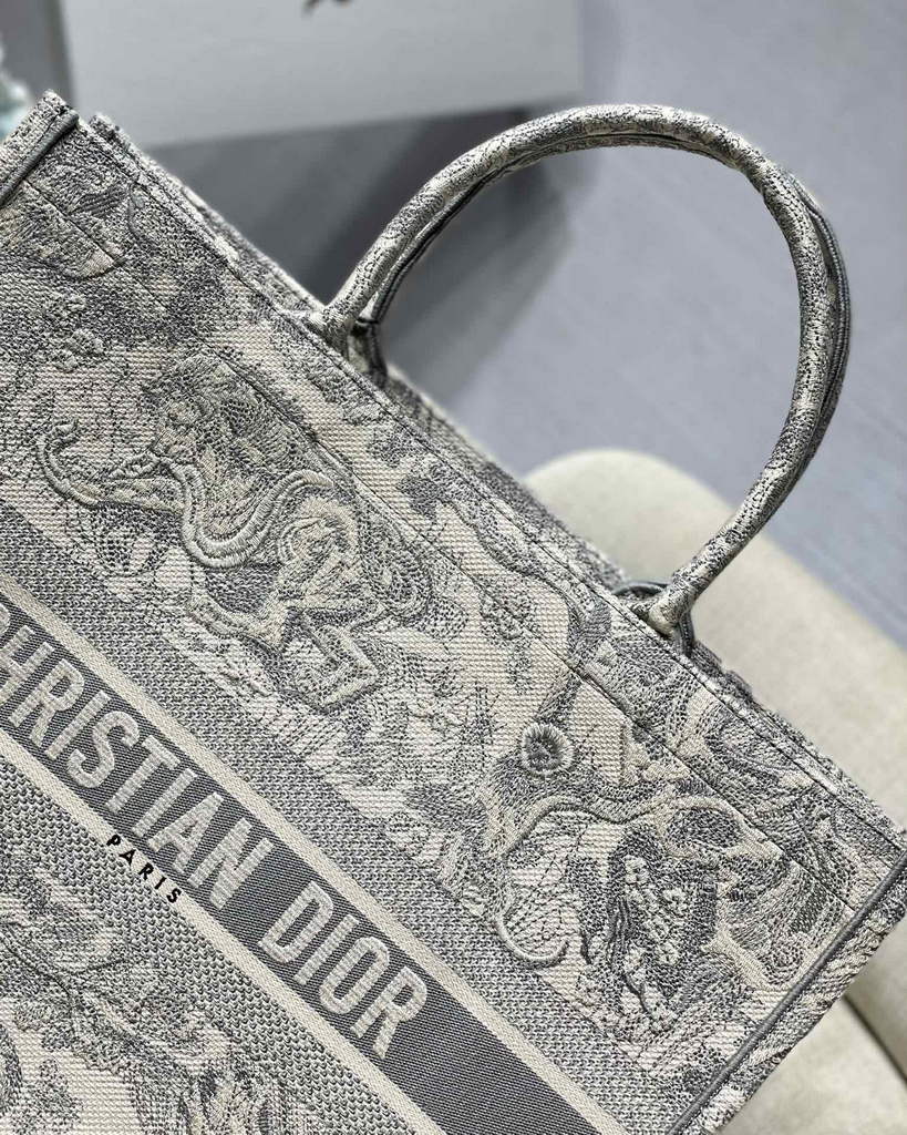 Dior M1286 Large Book Tote Gray Toile de Jouy Embroidery - Default Title - View 4