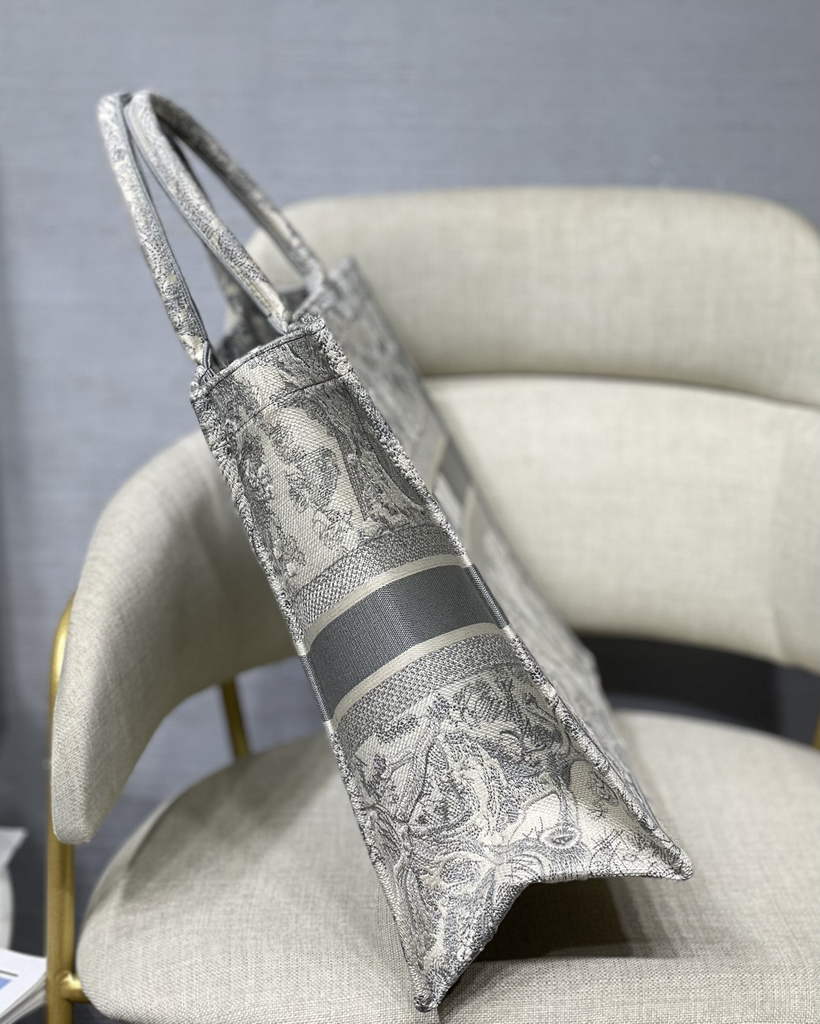 Dior M1286 Large Book Tote Gray Toile de Jouy Embroidery