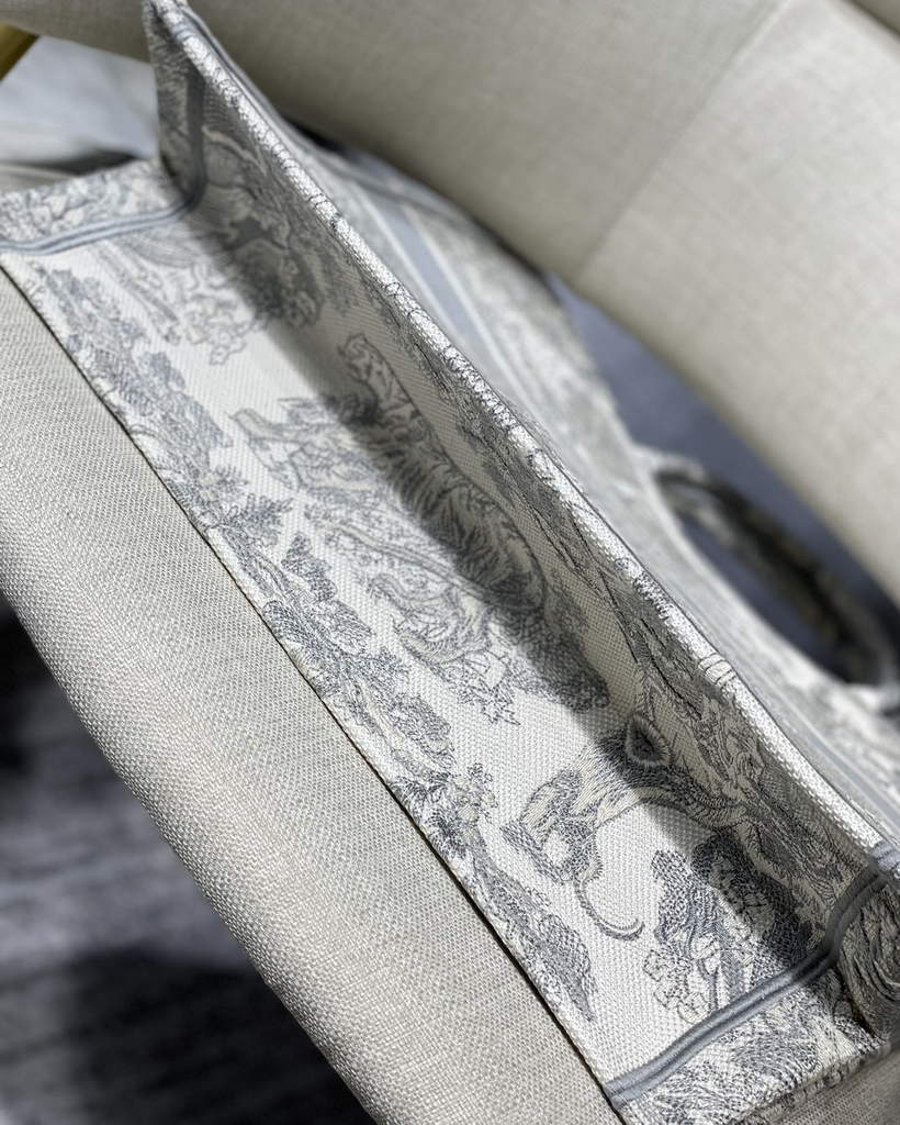 Dior M1286 Large Book Tote Gray Toile de Jouy Embroidery