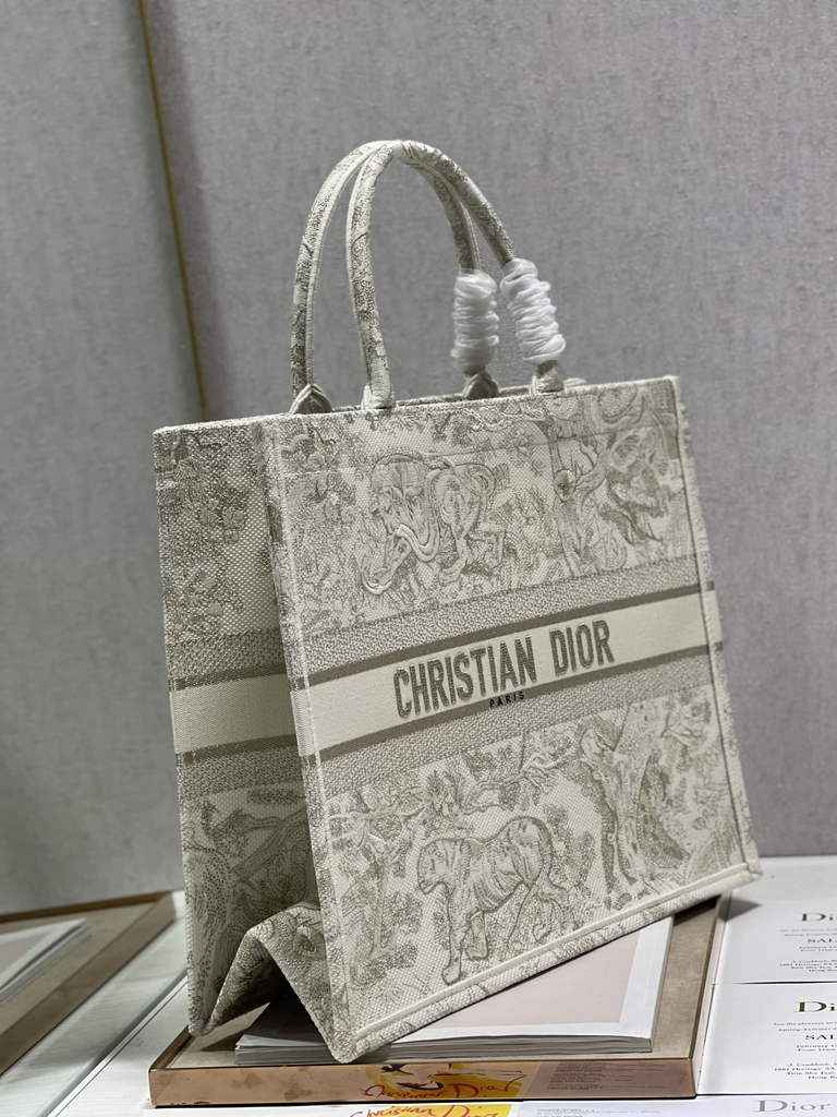 Dior M1286 Large Book Tote Gray Toile de Jouy Reverse Embroidery