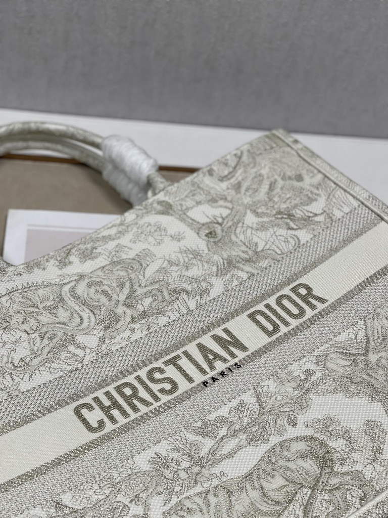 Dior M1286 Large Book Tote Gray Toile de Jouy Reverse Embroidery