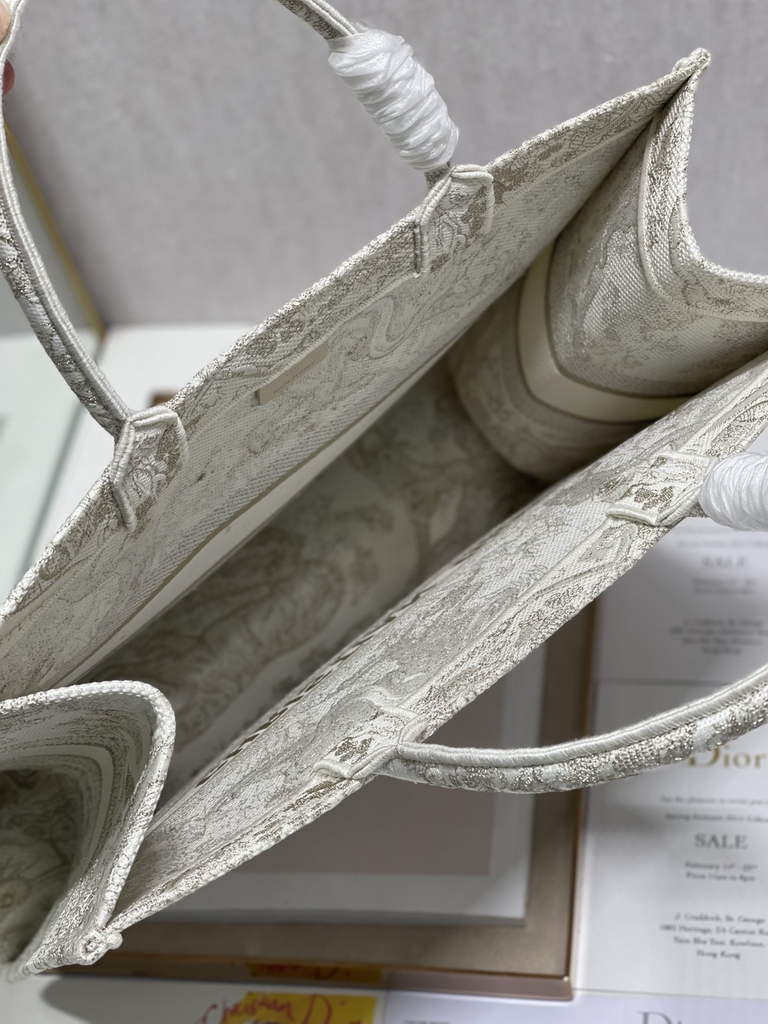 Dior M1286 Large Book Tote Gray Toile de Jouy Reverse Embroidery
