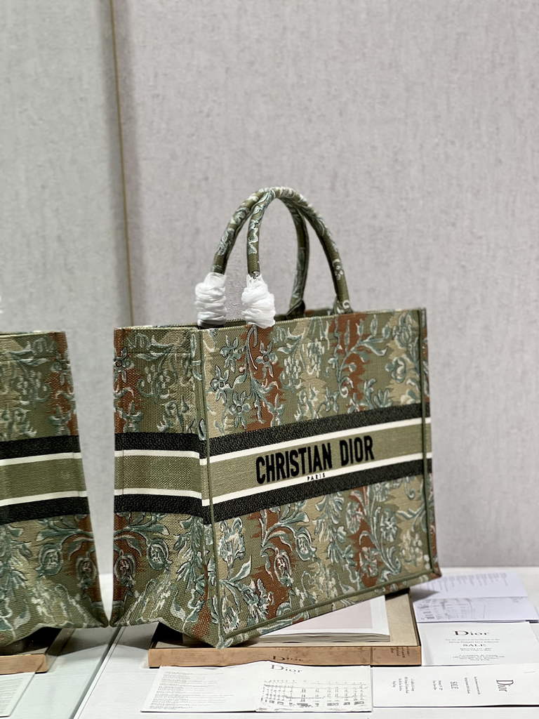 Dior M1286 Large Book Tote Green Multicolor Petites Fleurs Embroidery
