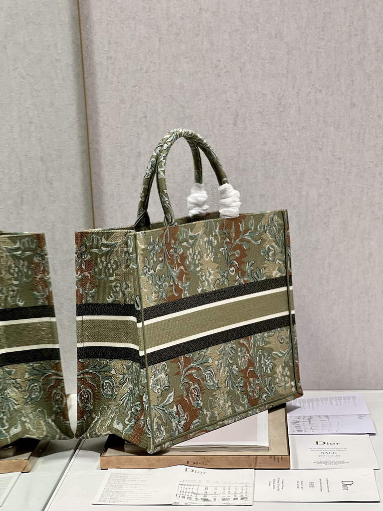 Dior M1286 Large Book Tote Green Multicolor Petites Fleurs Embroidery