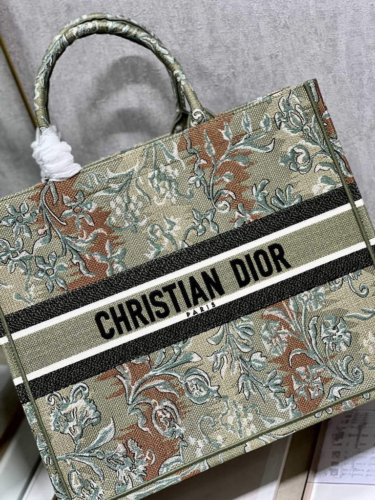 Dior M1286 Large Book Tote Green Multicolor Petites Fleurs Embroidery