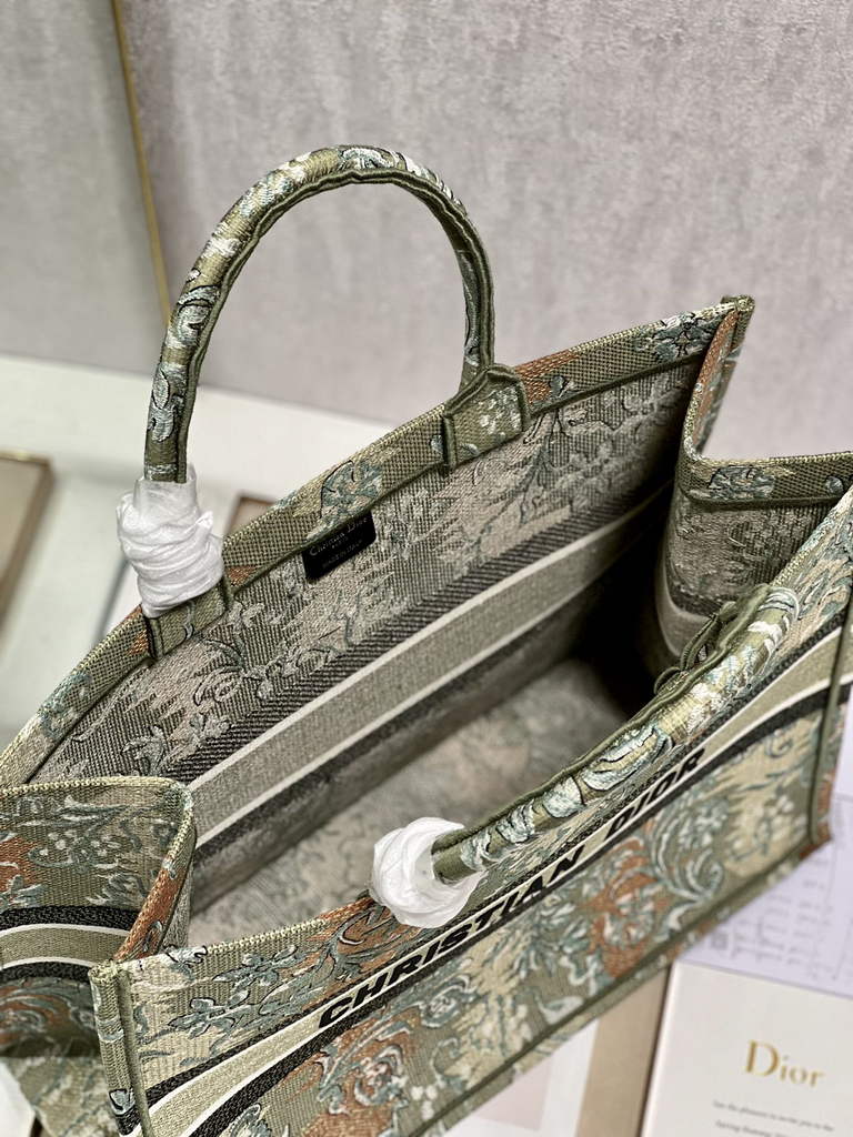 Dior M1286 Large Book Tote Green Multicolor Petites Fleurs Embroidery