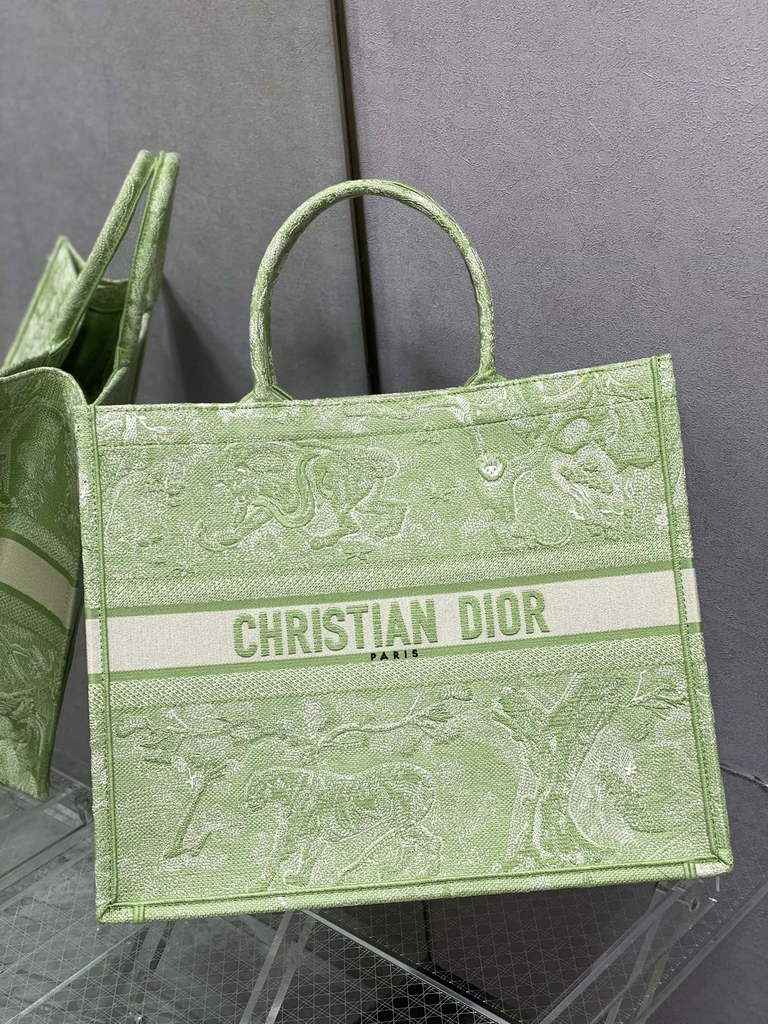 Dior M1286 Large Book Tote Green Toile de Jouy Embroidery