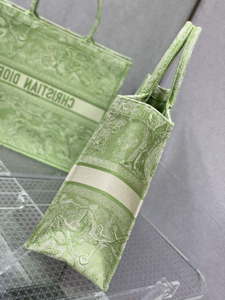 Dior M1286 Large Book Tote Green Toile de Jouy Embroidery