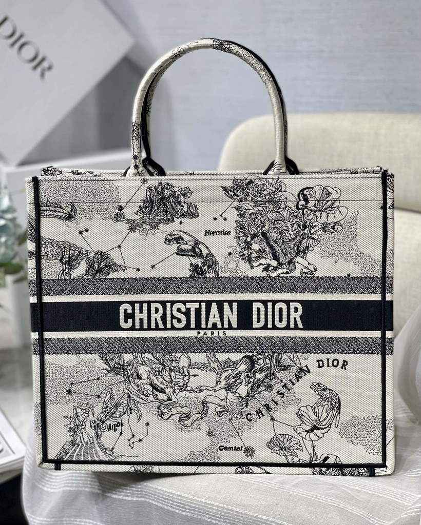 Dior M1286 Large Book Tote Latte Toile de Jouy Zodiac Embroidery