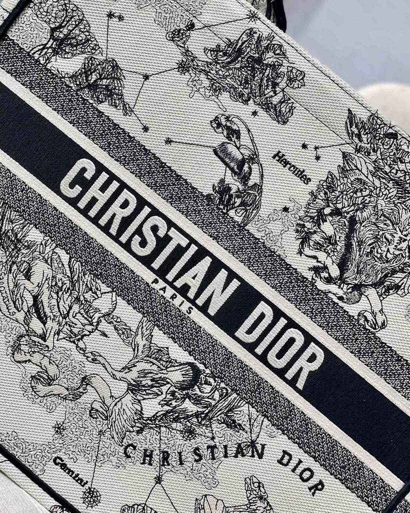 Dior M1286 Large Book Tote Latte Toile de Jouy Zodiac Embroidery