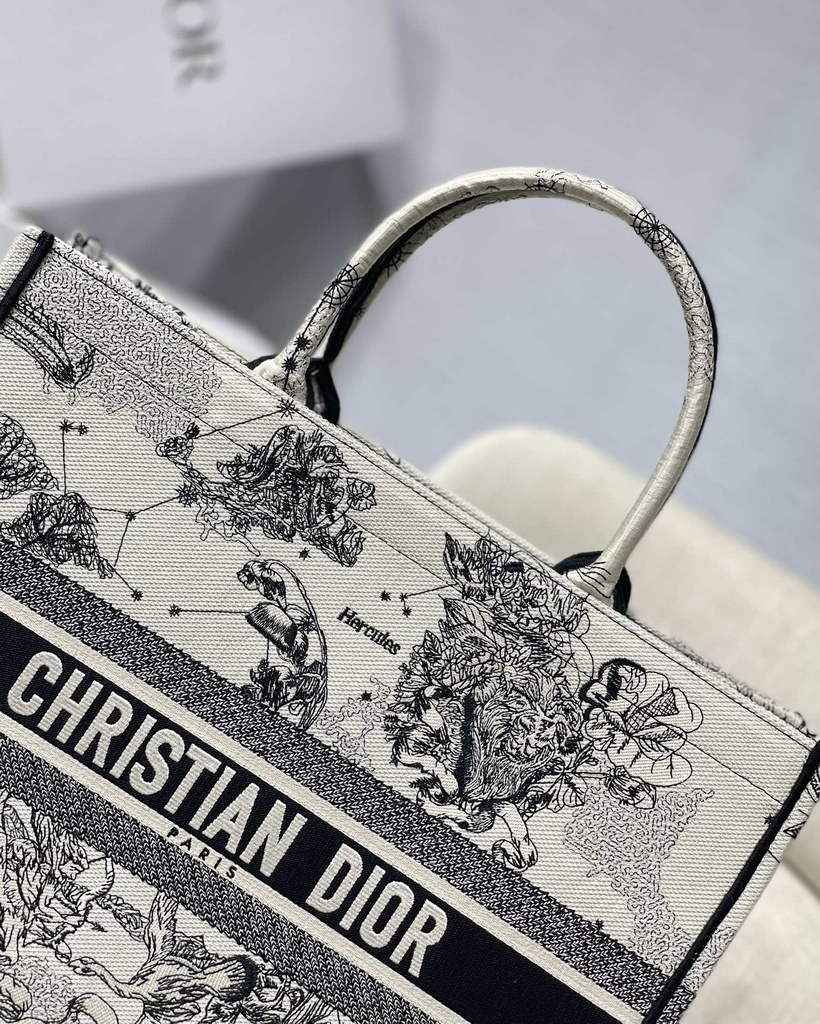 Dior M1286 Large Book Tote Latte Toile de Jouy Zodiac Embroidery