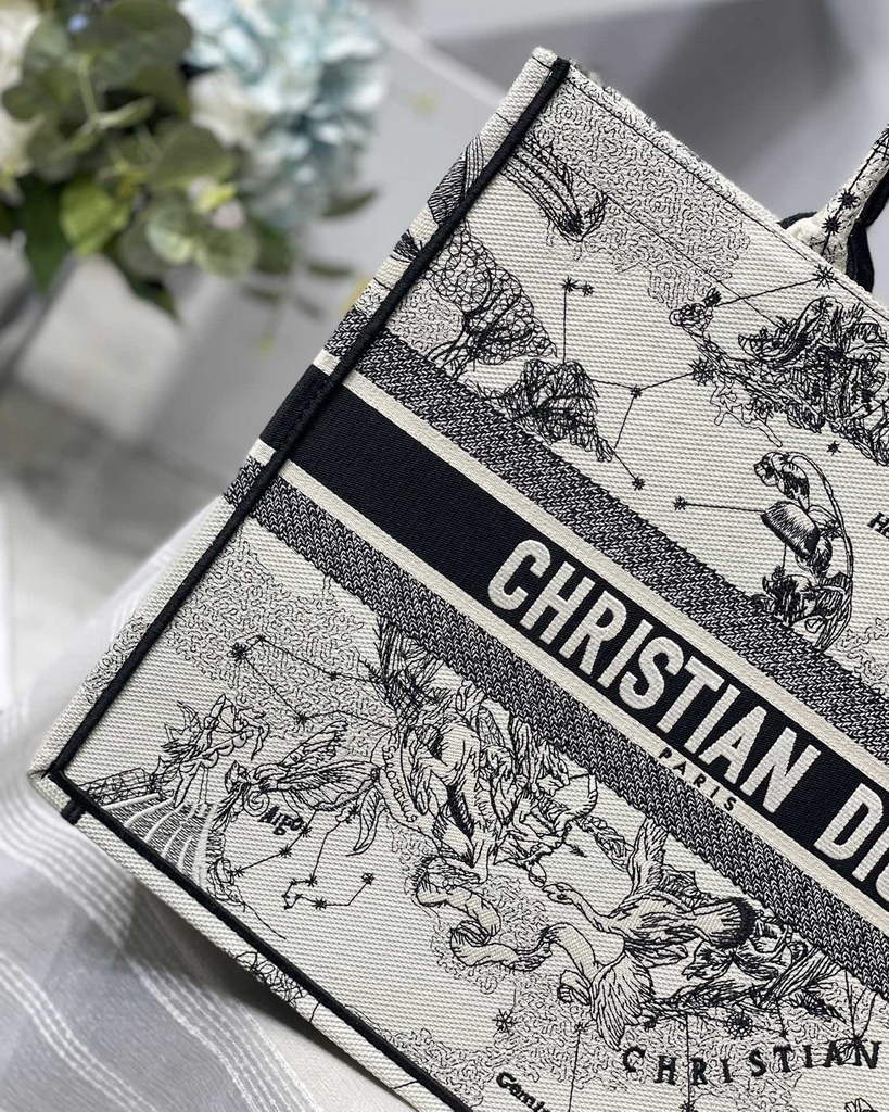 Dior M1286 Large Book Tote Latte Toile de Jouy Zodiac Embroidery
