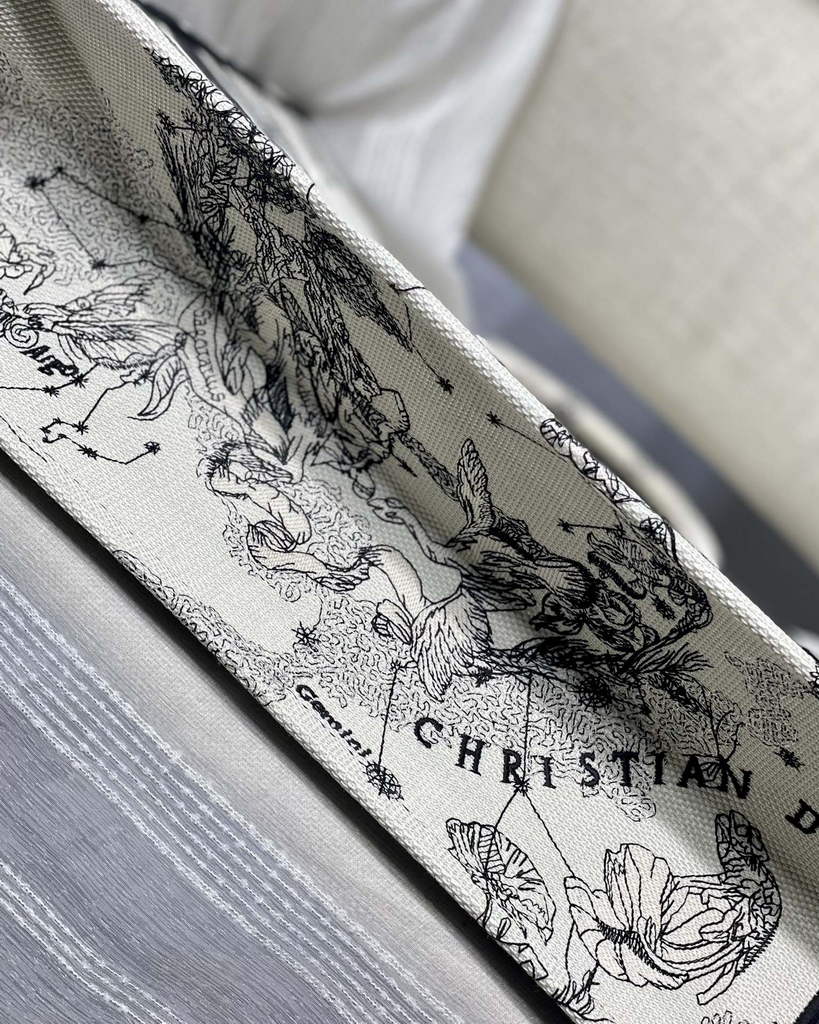 Dior M1286 Large Book Tote Latte Toile de Jouy Zodiac Embroidery