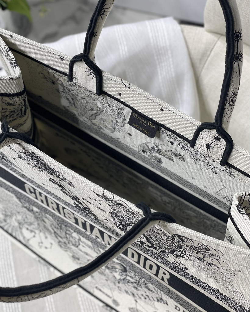 Dior M1286 Large Book Tote Latte Toile de Jouy Zodiac Embroidery