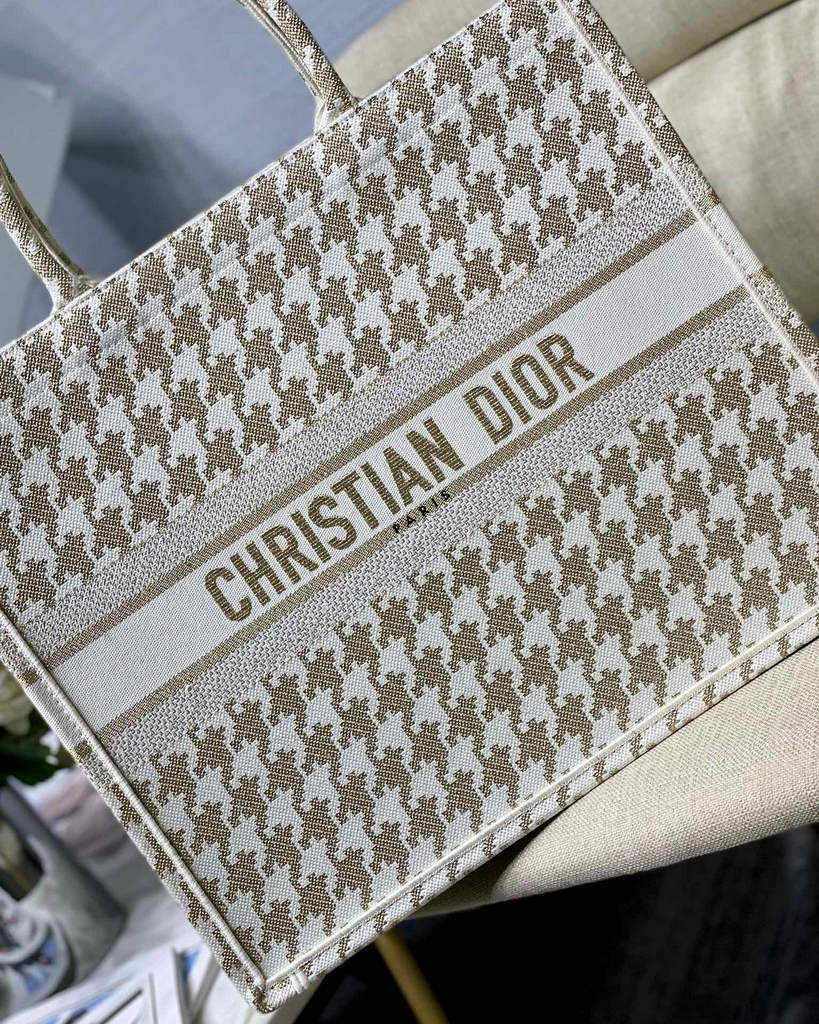 Dior M1286 Large Book Tote Gold Macro Houndstooth Embroidery