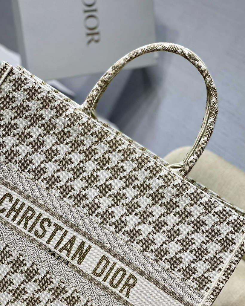 Dior M1286 Large Book Tote Gold Macro Houndstooth Embroidery