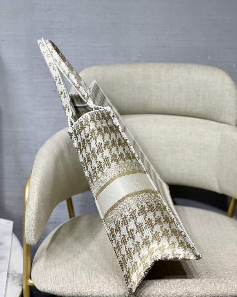 Dior M1286 Large Book Tote Gold Macro Houndstooth Embroidery