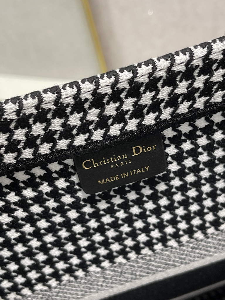 Dior M1286 Large Book Tote Macro Houndstooth Black Embroidery