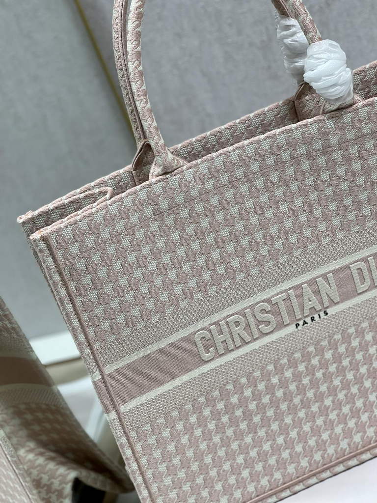 Dior M1286 Large Book Tote Pink Macro Houndstooth Embroidery