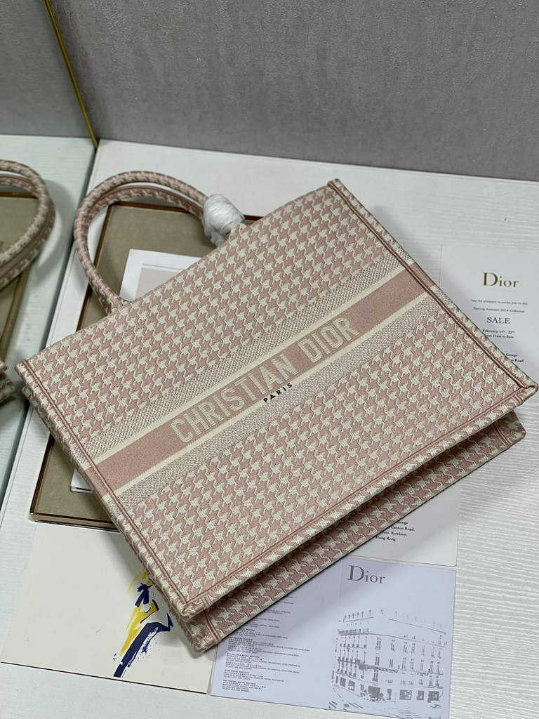 Dior M1286 Large Book Tote Pink Macro Houndstooth Embroidery
