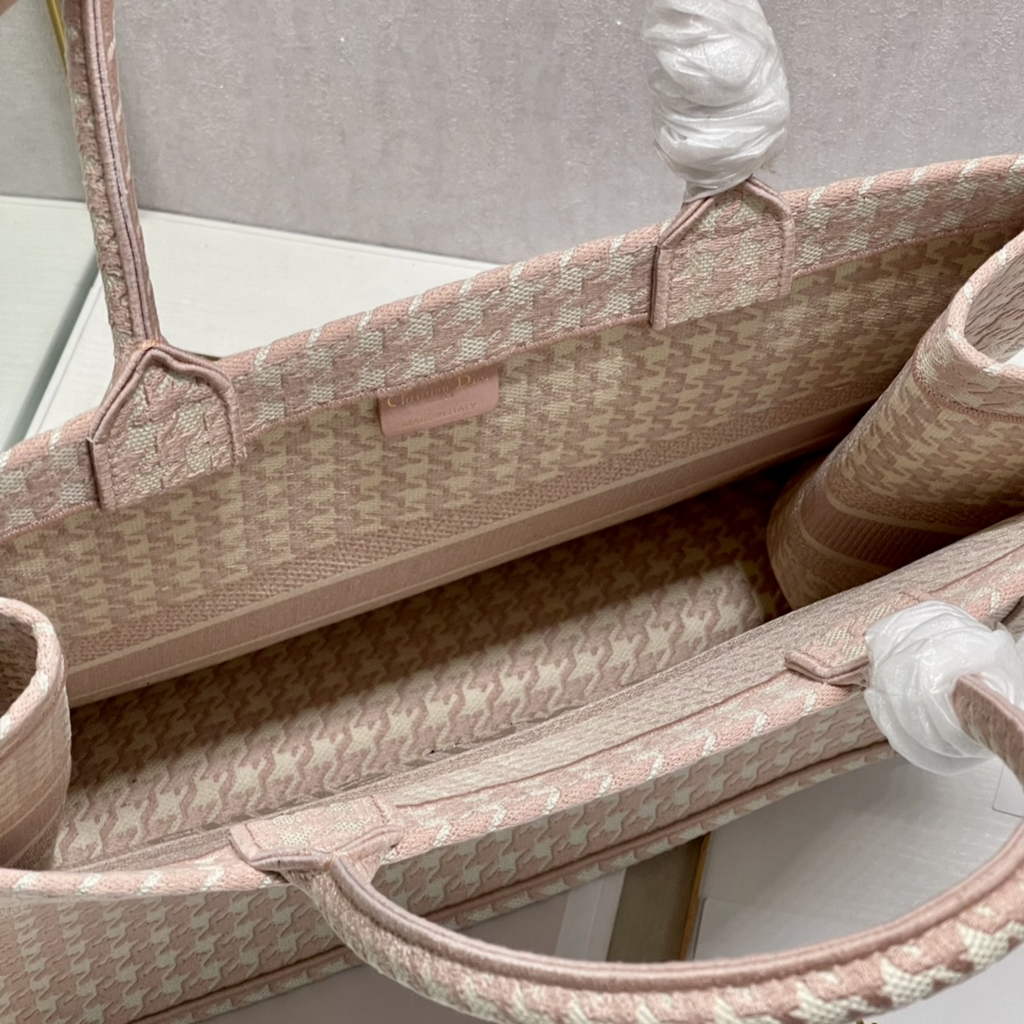 Dior M1286 Large Book Tote Pink Macro Houndstooth Embroidery