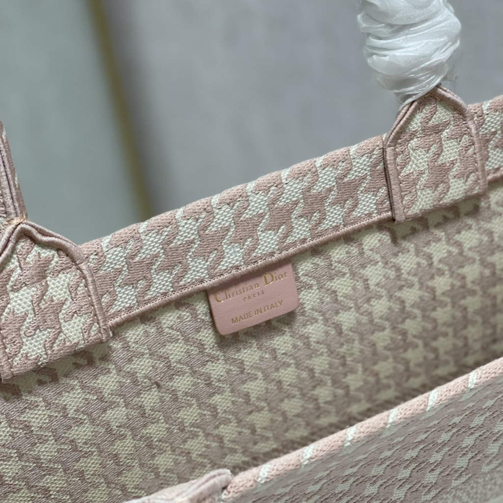 Dior M1286 Large Book Tote Pink Macro Houndstooth Embroidery