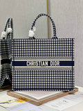 Dior M1286 Large Book Tote Navy Blue Macro Houndstooth Embroidery