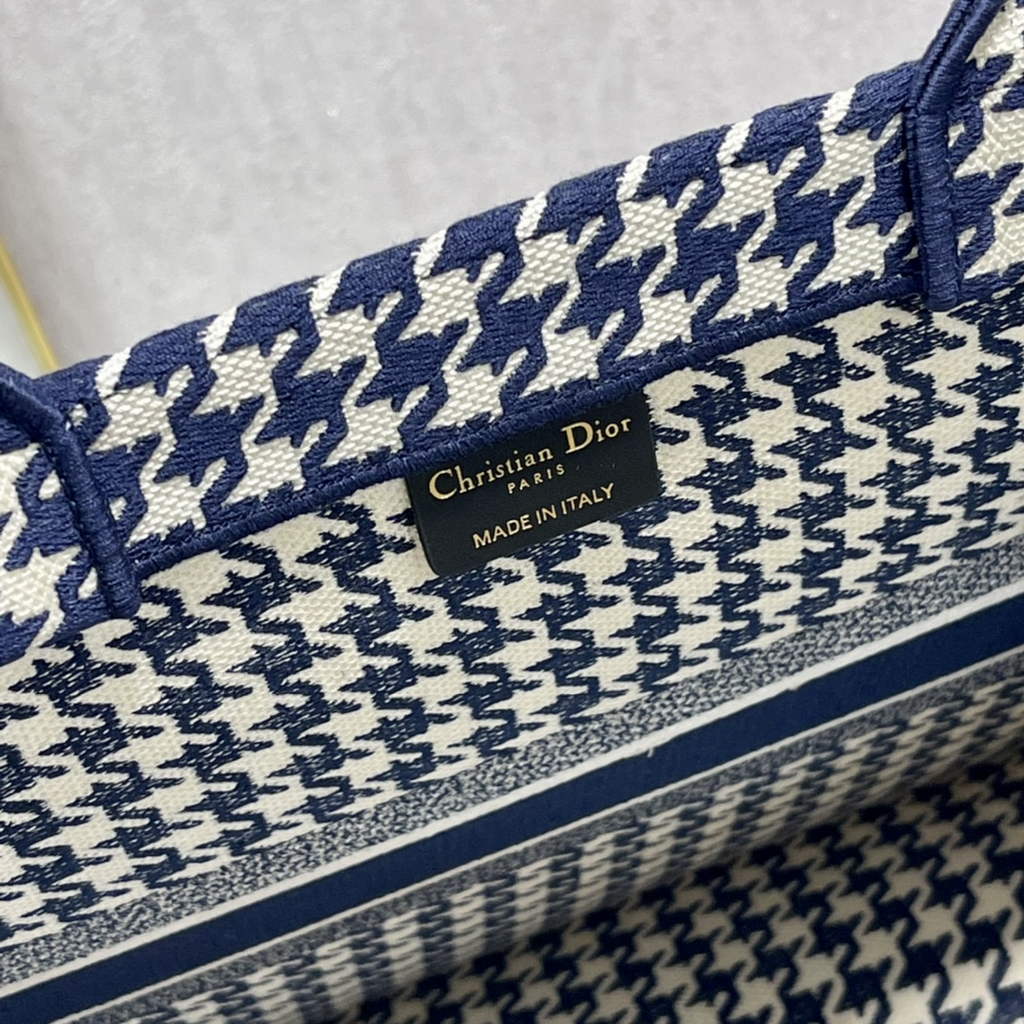 Dior M1286 Large Book Tote Navy Blue Macro Houndstooth Embroidery