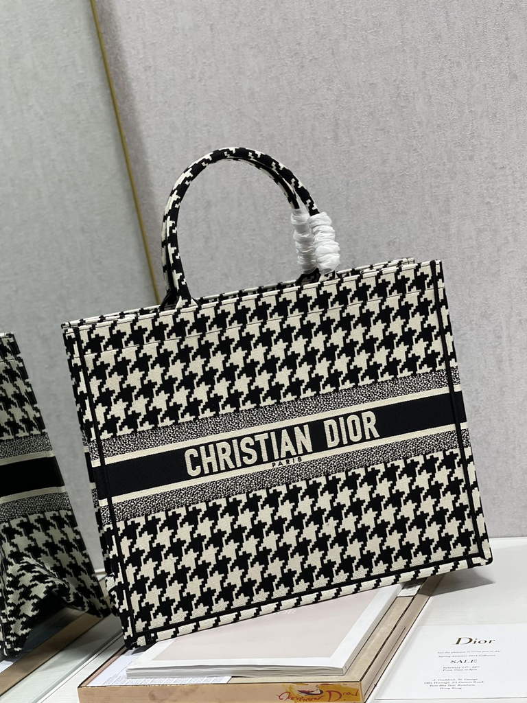 Dior M1286 Large Book Tote Black Macro Houndstooth Embroidery