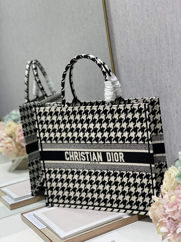 Dior M1286 Large Book Tote Black Macro Houndstooth Embroidery