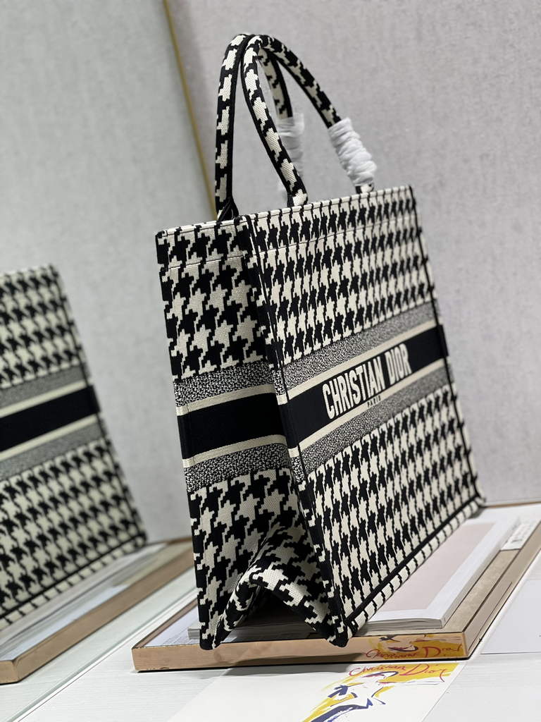Dior M1286 Large Book Tote Black Macro Houndstooth Embroidery