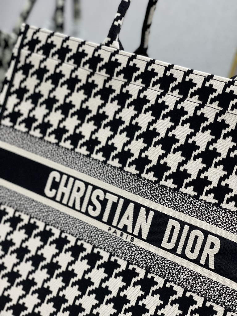 Dior M1286 Large Book Tote Black Macro Houndstooth Embroidery