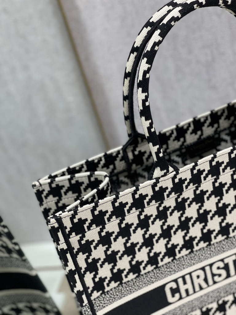 Dior M1286 Large Book Tote Black Macro Houndstooth Embroidery