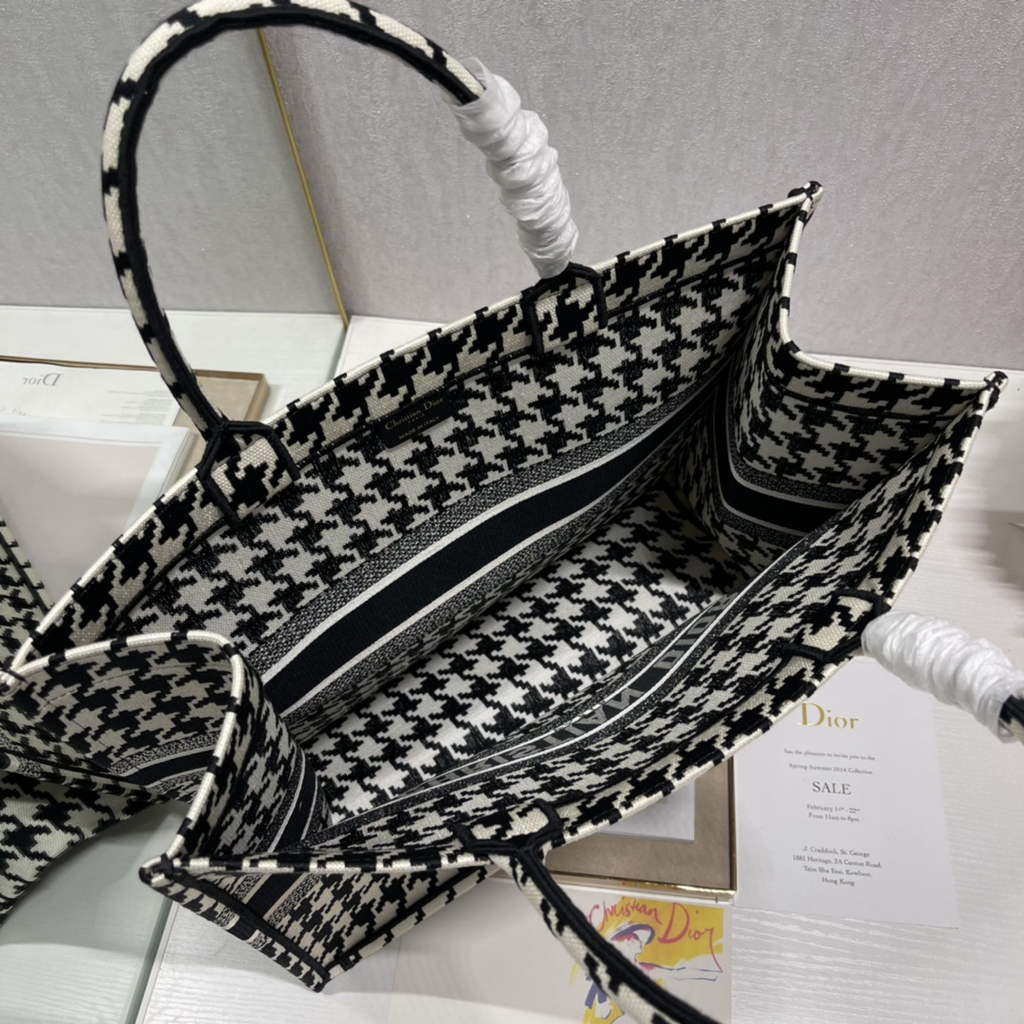 Dior M1286 Large Book Tote Black Macro Houndstooth Embroidery