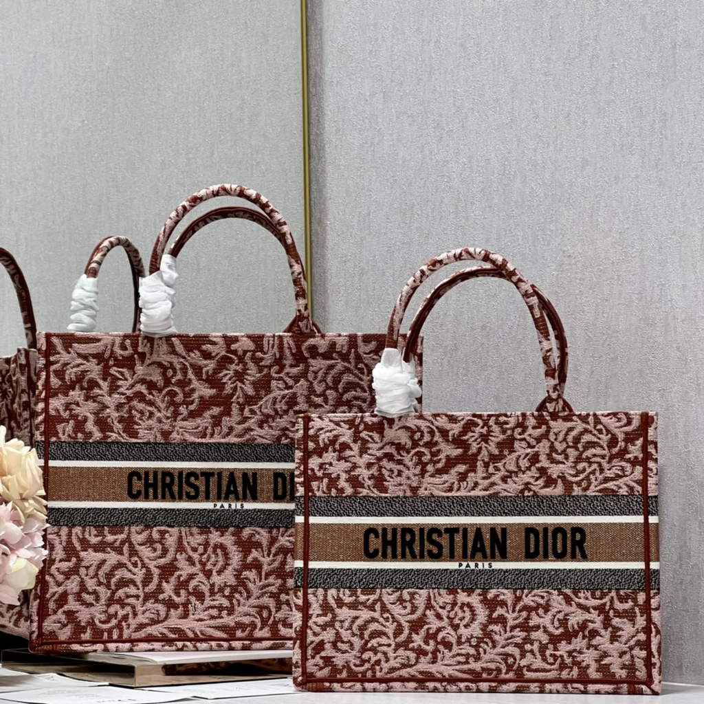 Dior M1286 Large Book Tote Metallic Pink Dior Brocart Embroidery