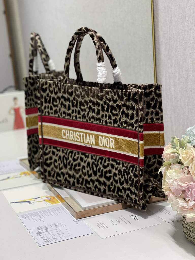 Dior M1286 Large Book Tote Brown Multicolor Mizza Embroidery