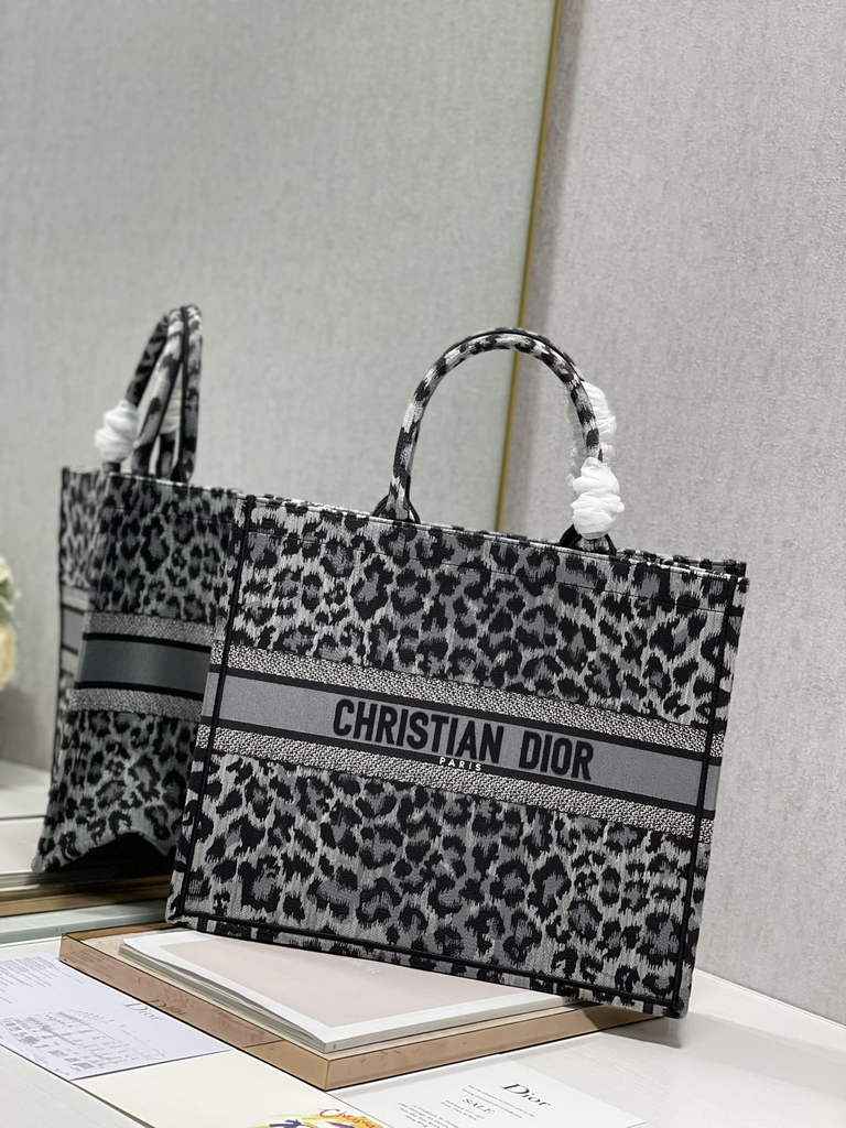Dior M1286 Large Book Tote Gray Multicolor Mizza Embroidery