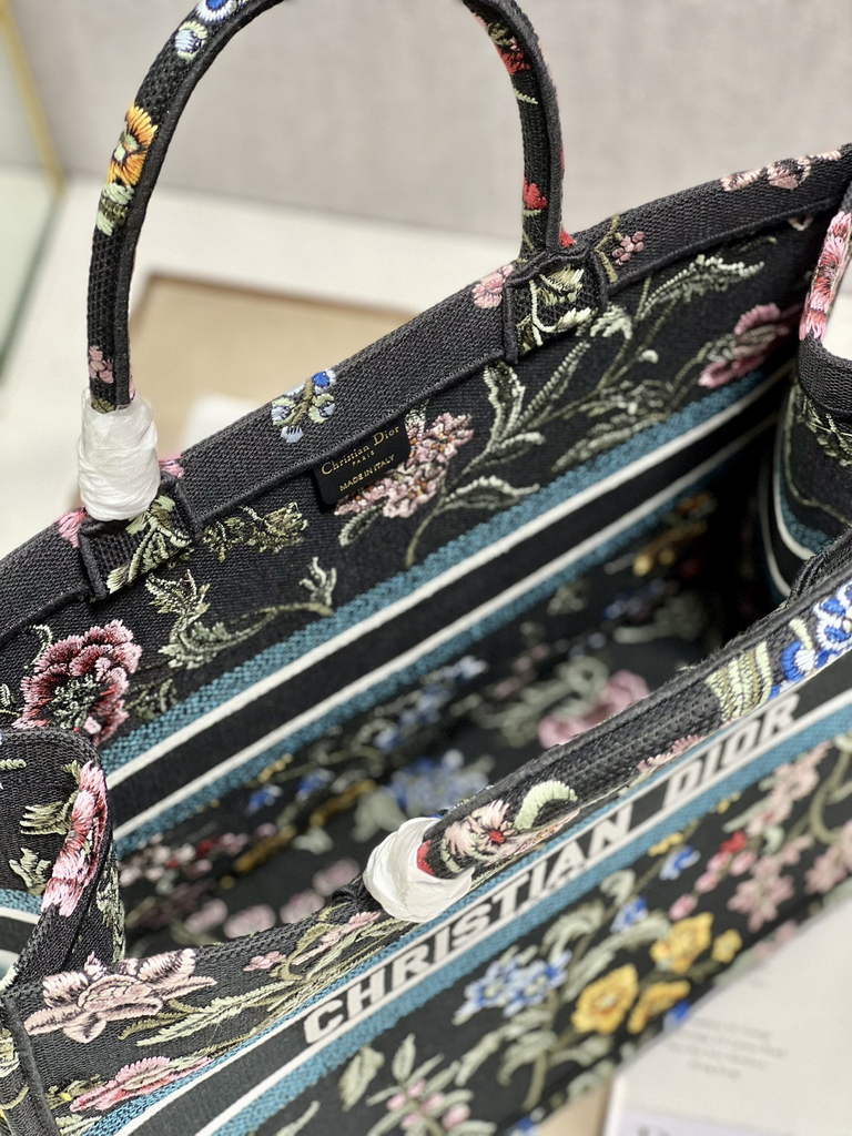 Dior M1286 Large Book Tote Black Multicolor Petites Fleurs Embroidery - Default Title - View 7