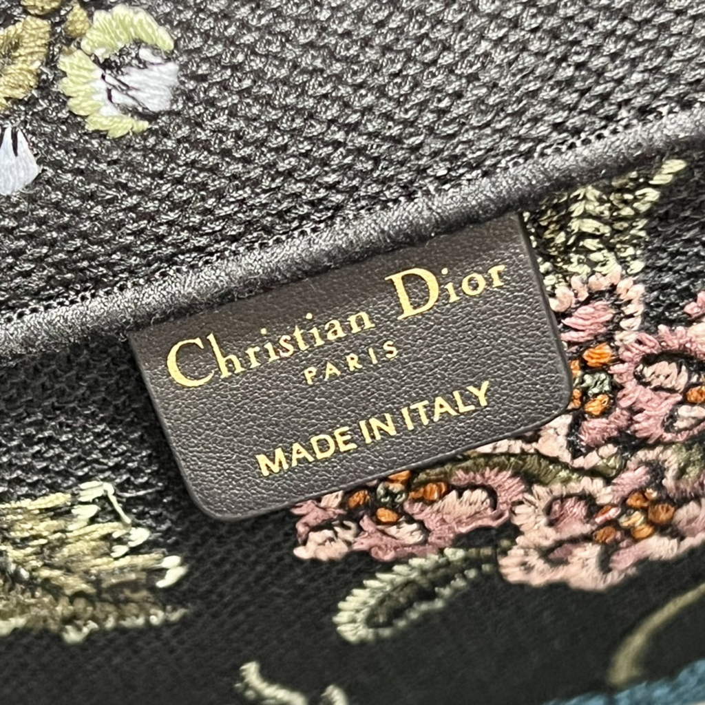 Dior M1286 Large Book Tote Black Multicolor Petites Fleurs Embroidery