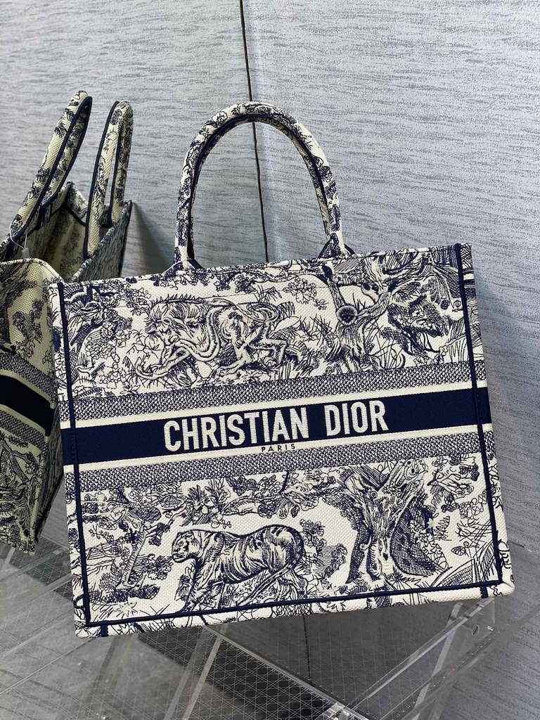 Dior M1286 Large Book Tote Navy Blue Toile de Jouy Embroidery